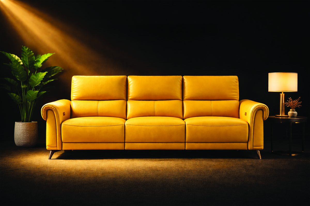 Signature — Mustard leather 3-seater by Home Zone